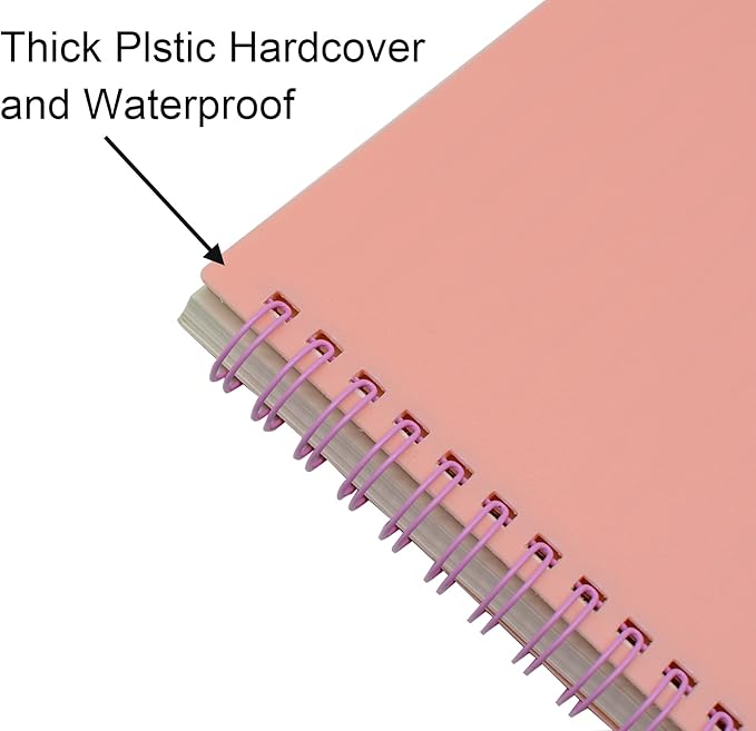 Yansanido Spiral Notebook, 4 Pcs A5 Thick Plastic Hardcover 8mm Ruled Pink 80 Sheets -160 Pages Journals for Study and Notes (Ruled-4pcs Light Pink, A5)