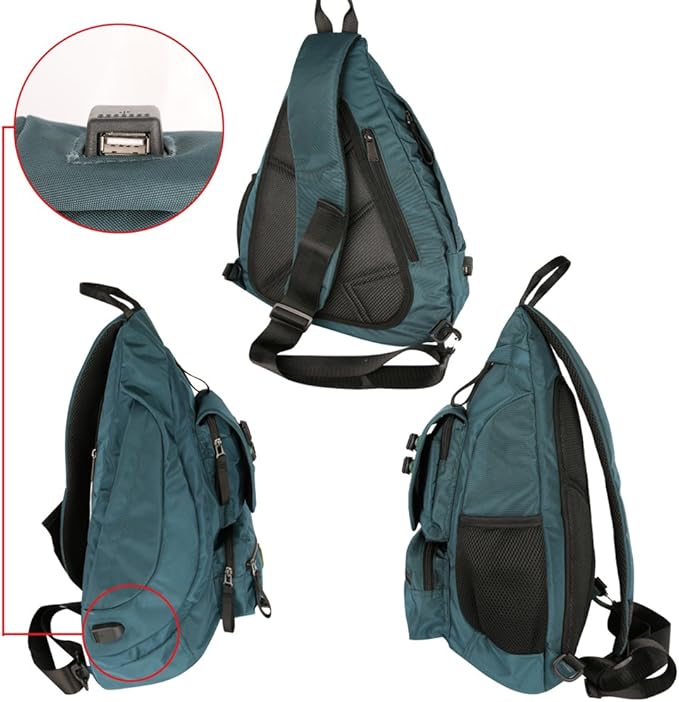 Larswon Sling Bag with USB Charging Port, Sling Backpack USB, Shoulder Backpack, Large Crossbody Bag, Chest Bag Large Dark Green