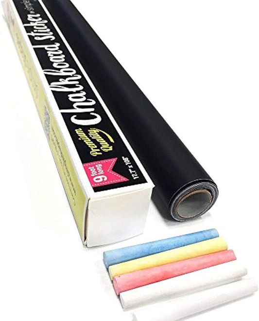 Extra Large Chalkboard Peel and Stick Paper 9 Feet roll (108 inches) + (5) Color Chalk Included - by Simple Shapes