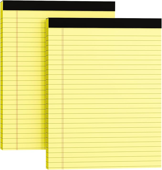 Legal Pads 8.5 x 11, 2 Pack Yellow Note Pads 8.5 x 11 Writing Pads, Wide Ruled Legal Notepads, Lined Pads of Paper Yellow Paper Pads, 30 Sheets Per Notepad for School, Home, Office, Business