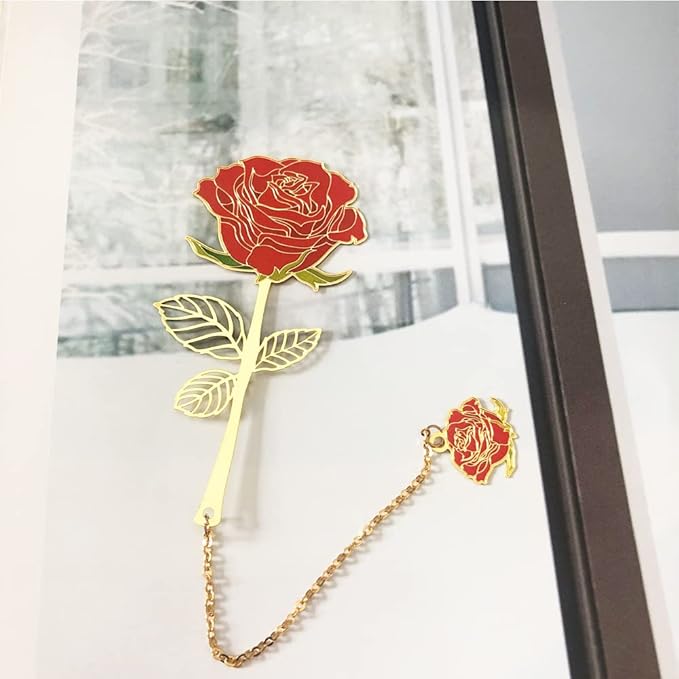 Bookmarks for Book Lovers Book Marks for Reading Women Birthday Graduation Christmas Gifts for Her Cute Metal Bookmark Book Markers Stocking Stuffers for Teens (Rose)