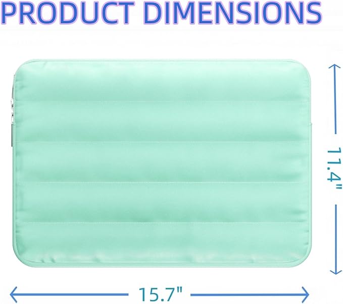 LS-M Puffy 15-16 Inch Laptop Sleeve Case for Women Men Cute Carrying Cover Compatible with MacBook Pro 15" 16", Latitude 7640, 15.6" 15b Protective Portable Case (Mint Green, 15-16inch)