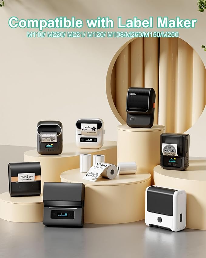 M100 Square Label 1.57'' x 1.18'' (40 x 30 mm), Compatible with Label Maker M110/ M220/ M221/ M120/ M200/M260/M150, White, 230 Labels/Roll, Multi-Purpose Adhesive Thermal Labels, Black on White