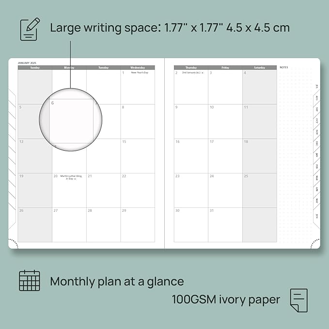 POPRUN Planner 2024-2025, [Large 8.5'' x 10.5'' Hard Cover] Academic Calendar (July 24-June 25) Daily Weekly and Monthly Appointment Book with Hourly Time Slots, Monthly Tabs, 100 GSM - Midnight Green