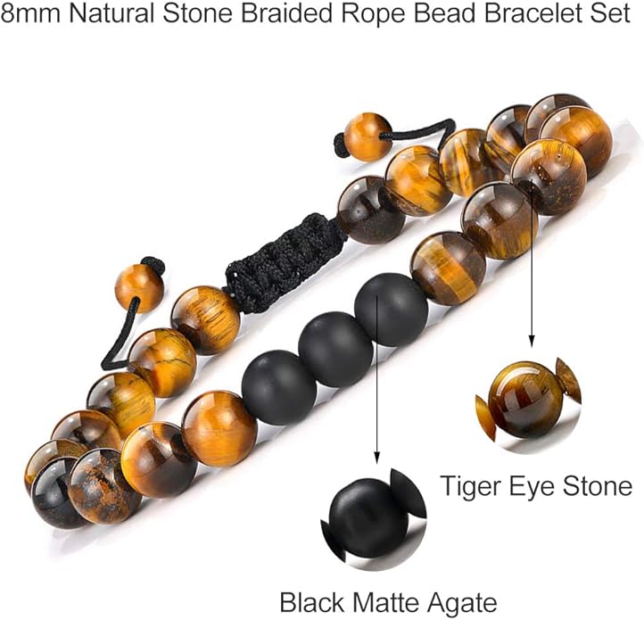 M MOOHAM Natural Stone Bracelets for Men - 8mm Tiger Eye | Matte Agate | Lava Rock Bracelets for Men Teen Boys Gifts Birthday Anniversary Christmas Gifts for Men Teens