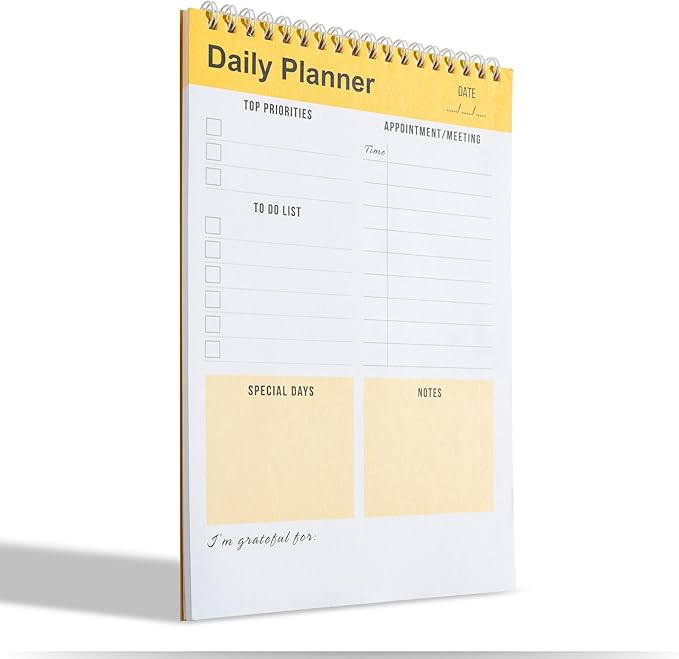 Daily Planner Notebook, To Do List Notepad, Spiral Notebook, Undated-52 Sheets-6.5" x 9.8" Checklist, Notebooks for Work, Personal Organizer Notepad, Daily Task Notebook (Yellow)