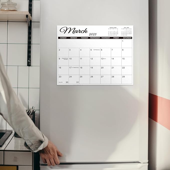 SKYDUE 2025 Magnetic Calendar for Refrigerator, Fridge Calendar 2024-2025, Jul 2024 to Dec 2025 18 Months Magnetic Calendar, 10" x 8", Black