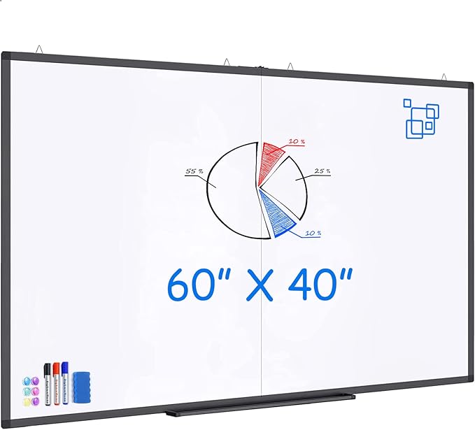 White Board Dry Erase 60x40, Maxtek Large Magnetic Whiteboard Black Dry Erase Boards for Wall, Aluminum Presentation Wall-Mounted Marker Board with a Long Pen Tray for School, Classroom, Office & Home