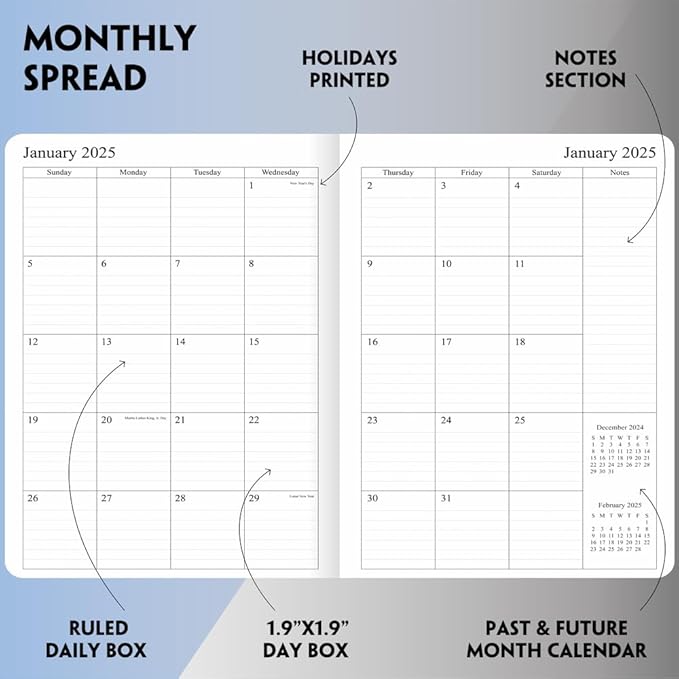 2025 Planner 8.5”x11”, Weekly and Monthly Planner from Jan to Dec 2025, Vegan Leather Cover, Elastic Closure, Purple