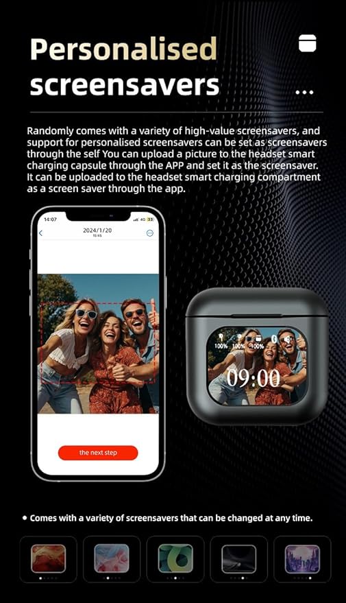 Bluetooth Smart Touch Earbuds, Customizable Screen Saver, MP3 Player, Control Social Media, Calls and messeges, ENC Noise Reduction, Built-in mic, Advanced V5.3 Technologies (White)