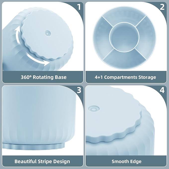 Marbrasse Desk Organizer, 360-Degree Rotating Pen Pencil Holder for Desk, Desk Organizers and Accessories with 5 Compartments Pencil Organizer, Art Supply Storage Box Caddy for Office, Home(Blue)