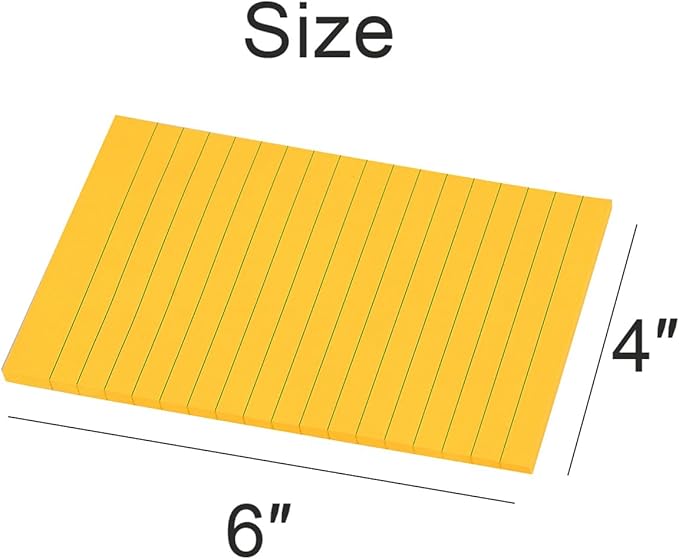 Vanpad Lined Sticky Notes 4X6 in Bright Orange Ruled Stickies Super Sticking Power Memo Pads Strong Adhesive, 6 Pads/Pack, 45 Sheets/pad