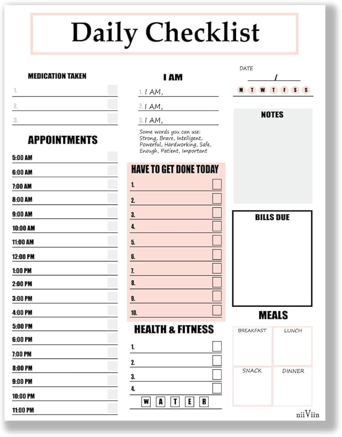 Daily Planner Notepad – ADHD Planner for Adults, Daily To Do List Pad, Undated 50 Tear-Off Sheets, 10 Sections, Thick Backing, To Do List Notepad 8.5 x 11