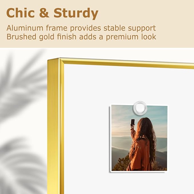 Magnetic Whiteboard, 24"x18" Gold Aluminum Frame Dry Erase White Board for Wall, Hanging Wipe Board with 6 Magnets, 4 Markers & 1 Eraser for Home and Office