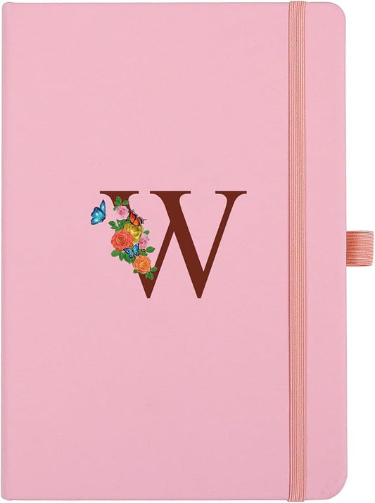 Pink Notebook for Women, 5.7"X8.3" A5 Journal Notebook with Letter W, Dual-Sided Writing Notebook with Dividers, Cute Leather Journal for Work, Business, School, Meetings, Travelers, Small Notebook