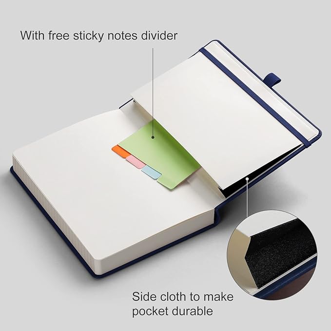 AHGXG Thick Journal Lined Notebook - 320 Numbered Pages A5 College Ruled Notebook for Writing, 100gsm Lined Paper, Leather Hardcover, for Women Men Work Office School, 5.75'' X 8.38''-Dark Blue