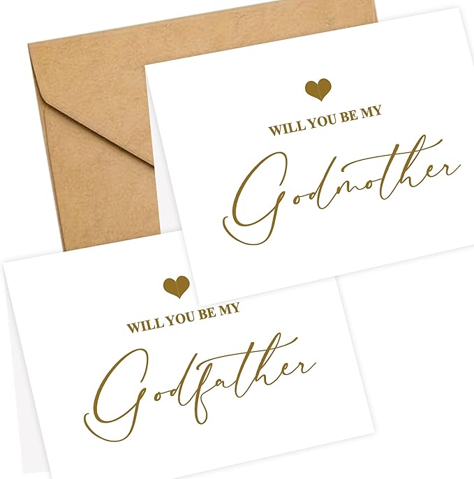LADY&HOME Set of 2 Godparents Proposal Cards with Envelope,Will You Be My Godfather/Godmother Card Godparents Proposal Gift (C2:Godfather & Godmother)