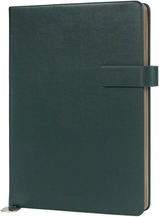 A5 Hard Cover Notebook with Pen Holder, Gold Edges & 180° Lay Flat - Large 5x8.25 Lined, Bookmark, Gift Box - Durable Journal for Office, Study, Travel - Writers, Students (Dark Green)