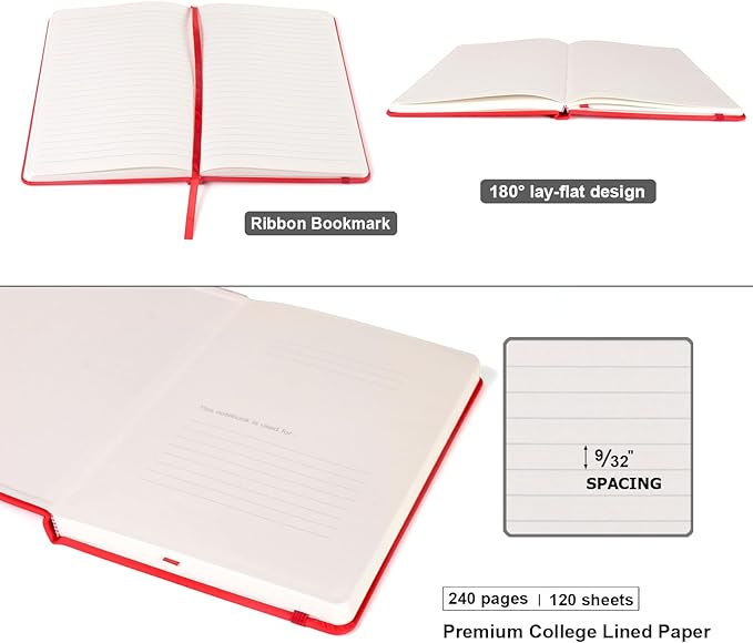 Comix 6 Pack Lined Journal Notebooks for Work, 240 Pages, 5.5"x8.3", Red, Hardcover, A5 Medium College Ruled, Journaling Notebooks for Notes-Taking, Fits for Office School Home