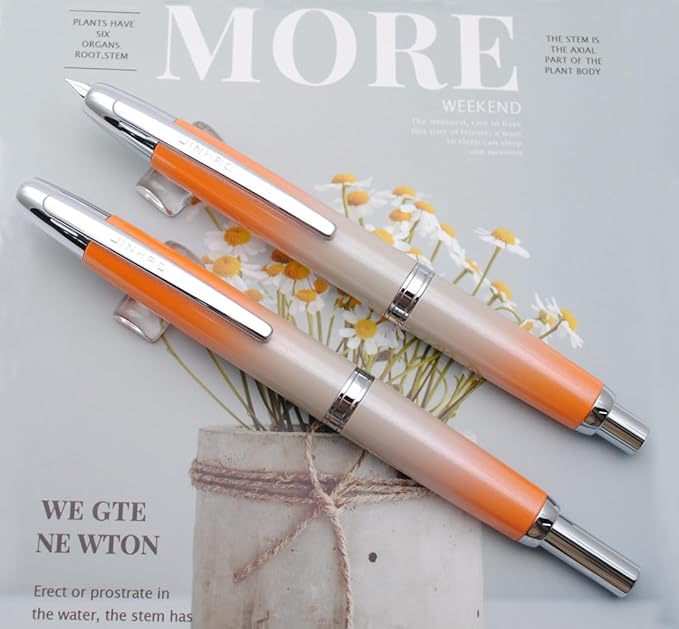 JINHAO 10 Press Fountain Pen, Retractable Metal Pen with Ink Converter (EF Nib 0.38mm, Gradient Orange)