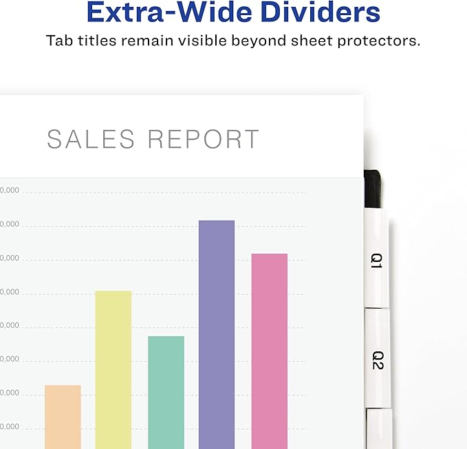 Avery Extra-Wide Big Tab Insertable Dividers for 3 Ring Binders, 5 Tab Set, White Paper, Clear Tabs, Works with Sheet Protectors, 1 Set (11221)