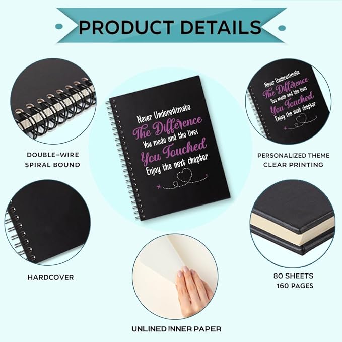 Never Underestimate the Difference You Made 160 Blank Pages Spiral Notebook, Leaving Gift for Coworker, Retirement Gift for Colleague, Farewell Gift for Friend, Appreciation Gift for Employee