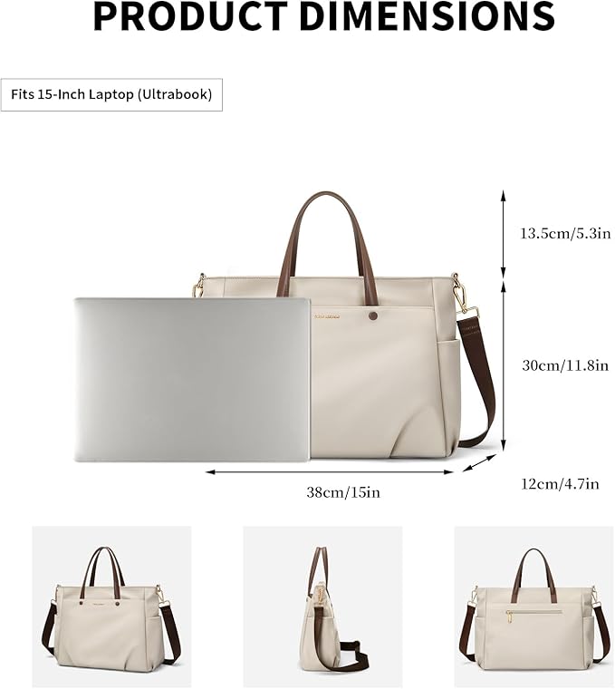 Laptop Tote Bag 15 Inch, Computer Shoulder Bag Large Work Tote Bag for Women, Laptop Carrying Case Stylish Handbag for Business Travel (Apricot)