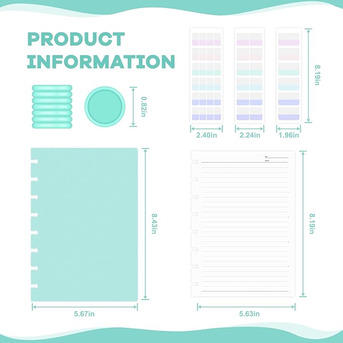 Discbound Notebook, 8-Disc Disbound Planner with Removable Pages, 180 Pages Spiral Notebook, Poly Cover Discbound Planner for Work, Travel, Note Taking(With Index Sticker),Green,A5