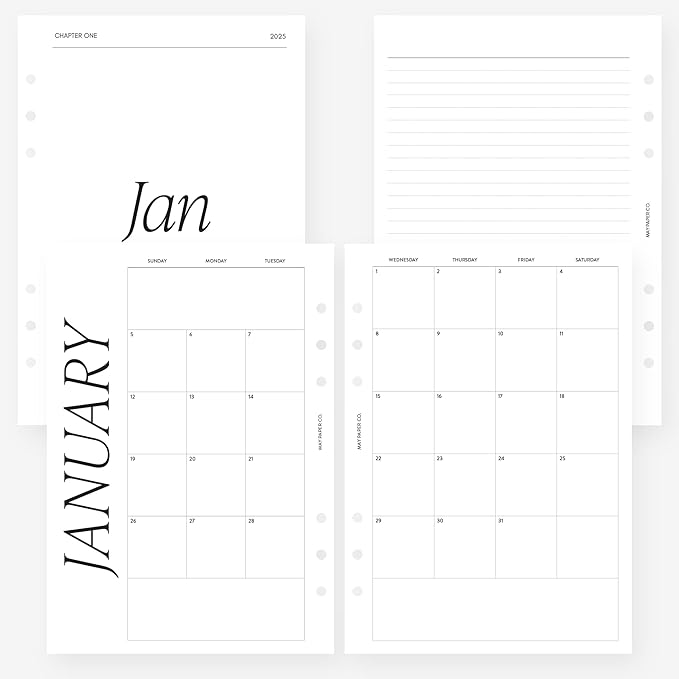 A5 2025 Month on Two Pages Monthly Planner Insert Agenda Refill for 6 ringed A5 Filofax, Kikki K, LV GM agendas (Monthly Classic (Sunday Start, Separable Months))