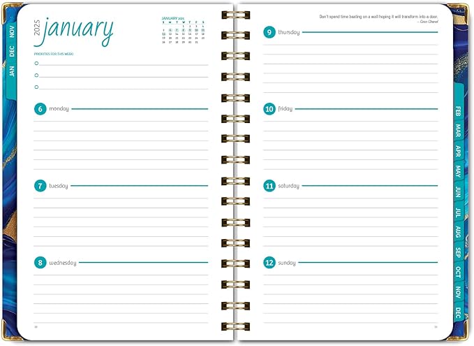HARDCOVER 2025 Planner, 5.5"x8": 14 Months (November 2024 - December 2025), Daily Weekly Monthly Planner, Yearly Agenda, Bookmark, Pocket Folder and Sticky Note Set (Dark Blue Marble)