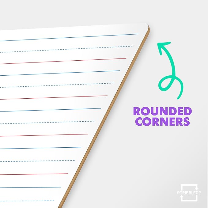 Scribbledo Double Sided Whiteboard Lined Dry Erase Board for Kids Ruled Writing Board Handwriting Practice Small White 9x12 Dry Erase Board with Lines Education Teacher Supplies