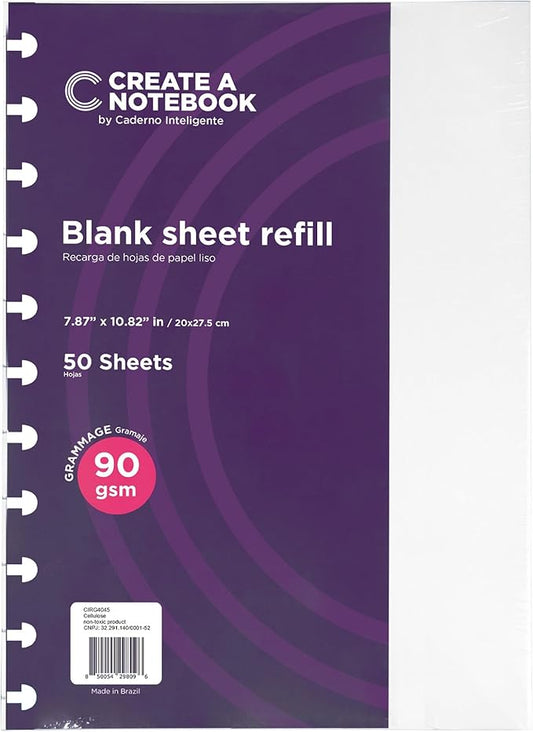 Refills Discbound Notebook Blank Plain White Paper - 7.87" x 10.82" Paper for Custom Discbound Notebook, Planner or Daily Use – 90 GSM Custom Note-Taking System Discbound Inserts – 50 Sheets