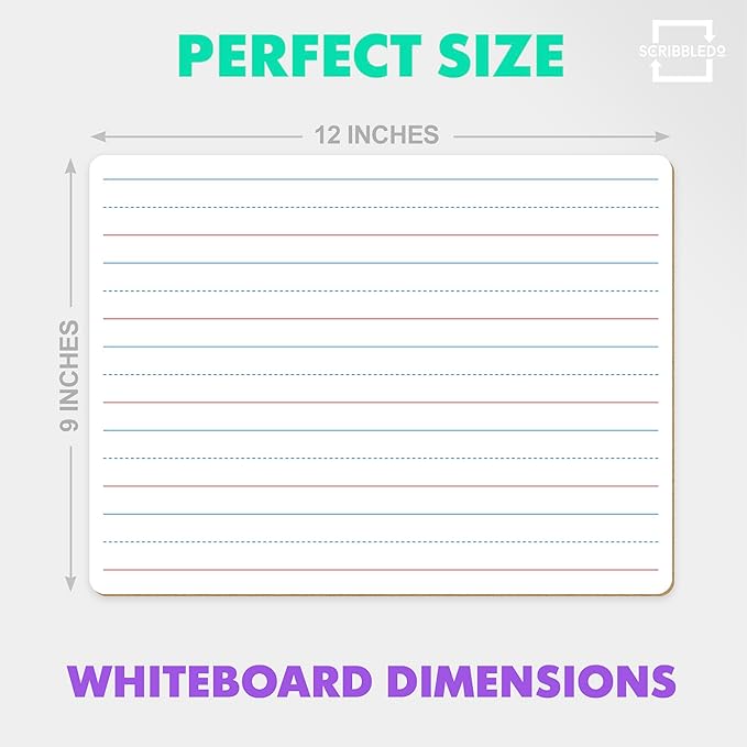 Scribbledo Double Sided Whiteboard Lined Dry Erase Board for Kids Ruled Writing Board Handwriting Practice Small White 9x12 Dry Erase Board with Lines Education Teacher Supplies