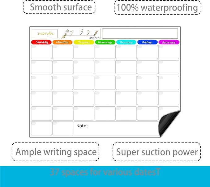 Magnetic Dry Erase Calendar for Refrigerator，Fridge Calendar Magnet Combo - Ideal for Dry Erase, Magnetic Calendar, and Home Decor, White