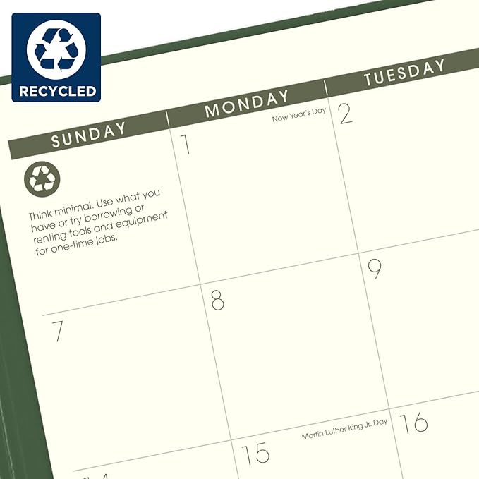 AT-A-GLANCE 2024 Monthly Planner, 9" x 11", Large, Spiral Bound, Recycled, Monthly Tabs, Green (70260G6024)