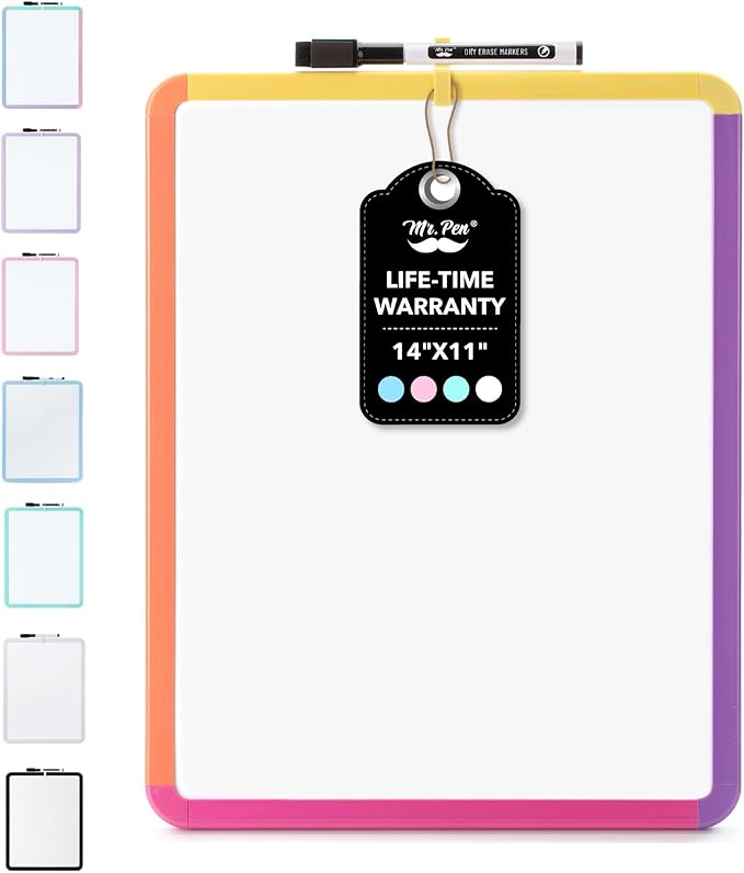 Mr. Pen- Dry Erase Board, 14” x 11” with a Black Dry Erase Marker, Colorful Frame, Small White Board, White Board for Kids, White Board for Students, Small Dry Erase Board, Mini White Board