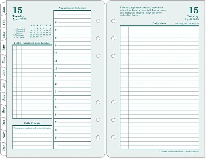FranklinCovey - Original Two Page Per Day Ring-Bound Planner (Compact, Apr 2025 - Mar 2026)