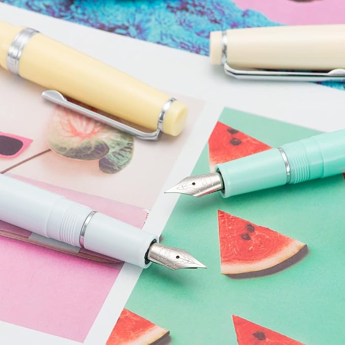 Jinhao 82 Yellow Acrylic Fountain Pen, Iridium Bent Nib Classic Design Smooth Writing Pen with Ink Converter (Silver Trim)