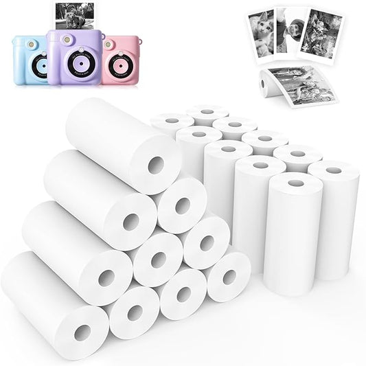 20 Rolls Kids Camera Instant Print Refill Paper Set, Phetium HD Printing Thermal Paper for Most Kids Instant Camera Photo Print (White-20 Rolls)