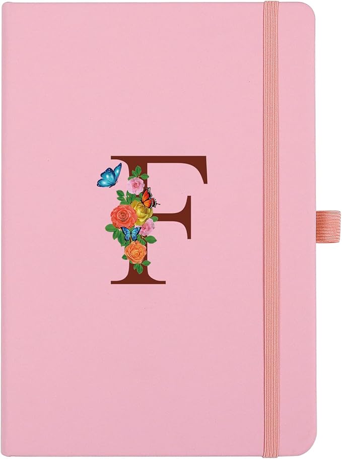 Pink Notebook for Women, 5.7"X8.3" A5 Journal Notebook with Letter F, Dual-Sided Writing Notebook with Dividers, Cute Leather Journal for Work, Business, School, Meetings, Travelers, Small Notebook