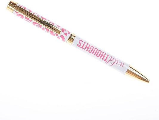 Graphique Fashion Pen, 5.5" Refillable Black Ink Ballpoint Pink Cheetah w/Wild Thoughts Quote & Matching Gift Box, Makes a Beautiful, Unique Gift