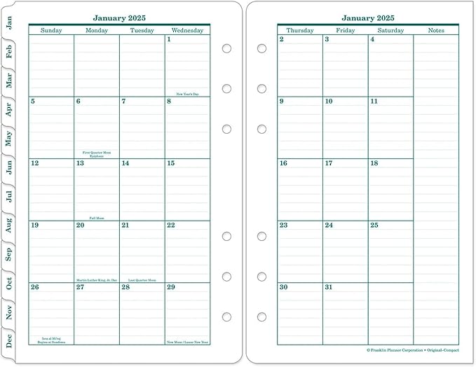 FranklinCovey - Original Two Page Per Day Ring-Bound Planner (Compact, Jan 2025 - Dec 2025)