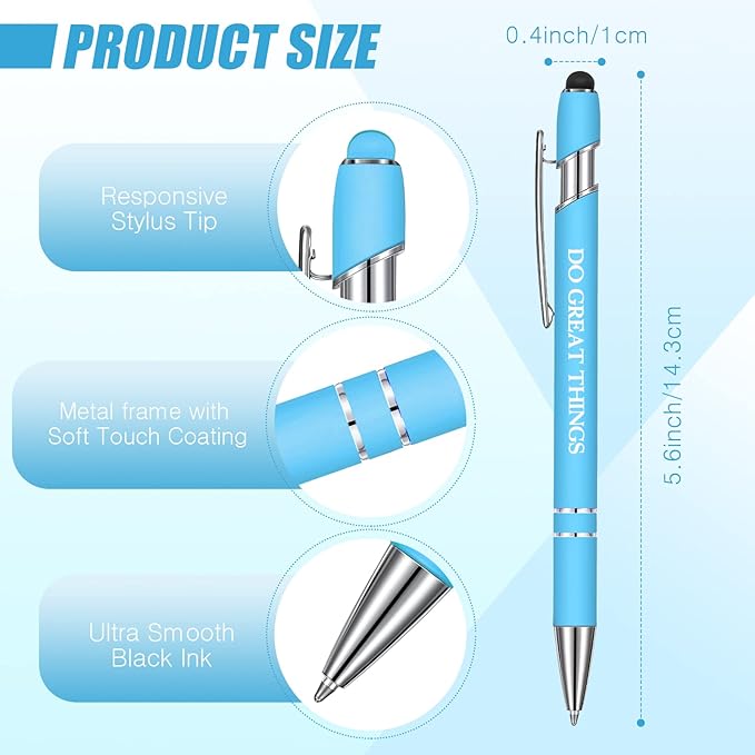 Zonon 12 Pieces Inspirational Pens Bulk Easter Basket Stuffers Motivational Quotes Ballpoint Pens with Stylus Tip Inspirational Gifts for School Office Teachers(Pastel Colors,Classic Style)