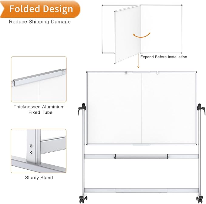 VIZ-PRO Double-Sided Mobile Whiteboard, 96 x 48 Inches, Magnetic Rolling Dry Erase White Board on Wheels with Aluminium Frame and Stand