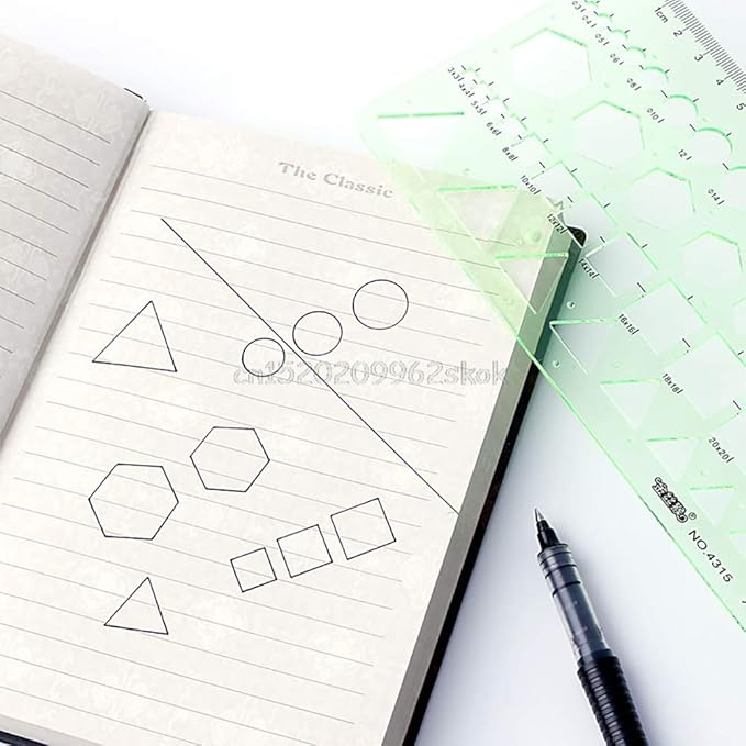 11 Pieces Geometric Drawings Templates Stencils Plastic Measuring Template Rulers Clear Green Shape Template for Drawing Engineering Drafting Building School Office Supplies