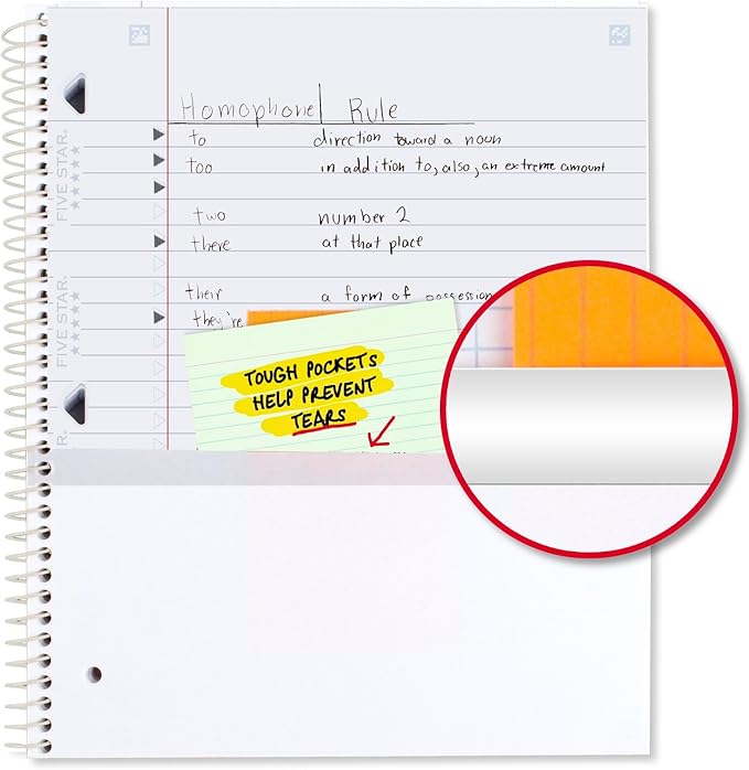 Five Star Spiral Notebook + Study App, 1 Subject, Wide Ruled, 8" x 10-1/2", 80 Sheets, Pastel Stripes (930209F-ECM)
