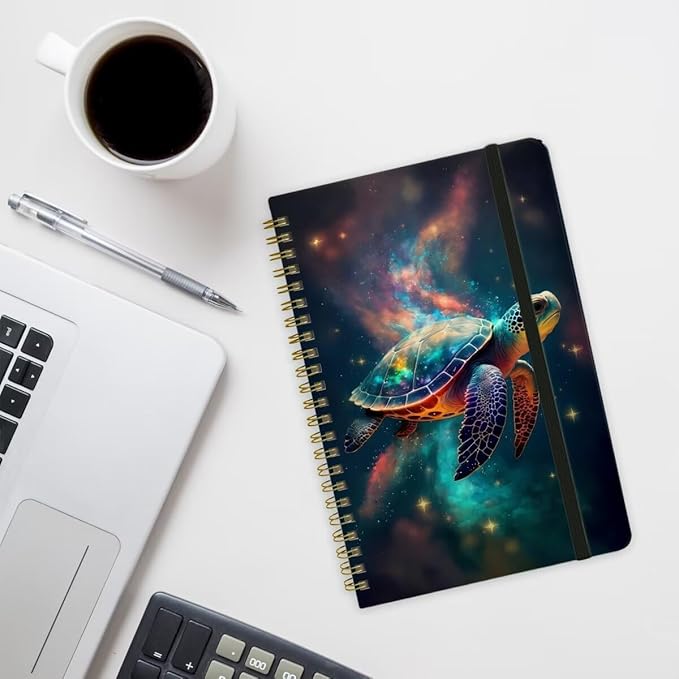 Spiral Notebook - A5 Spiral Notebooks, 8.3'' × 5.8'', 160 Pages, Aesthetic Journaling Notebooks for Women, College Lined Notebook with Elastic Closure, Back Pocket, for School Office, TurtleE