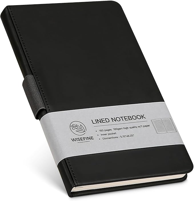 Hardcover Executive Notebooks, 160 Pages Line Ruled Classic Notebook Journal, Leather Notebooks with Pen Loop for Bussiness College Writing (Black)