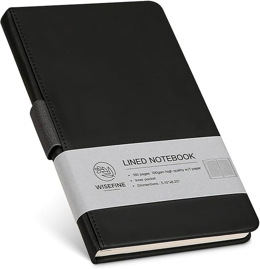 Hardcover Executive Notebooks, 160 Pages Line Ruled Classic Notebook Journal, Leather Notebooks with Pen Loop for Bussiness College Writing (Black)