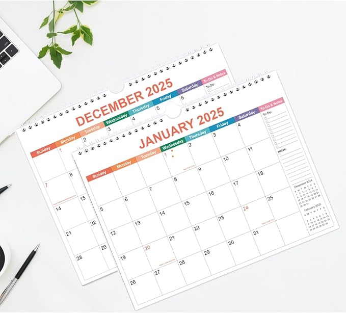 Calendar 2025 - Wall Calendar from January 2025 - December 2025, 2025 Calendar Premium Paper, Twin-Wire Binding & Hanging Hook, 11.5" x 14.5", Colorful